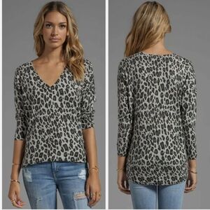 Joie Grey & Black Oversized Cheetah Print V Neck Sweater